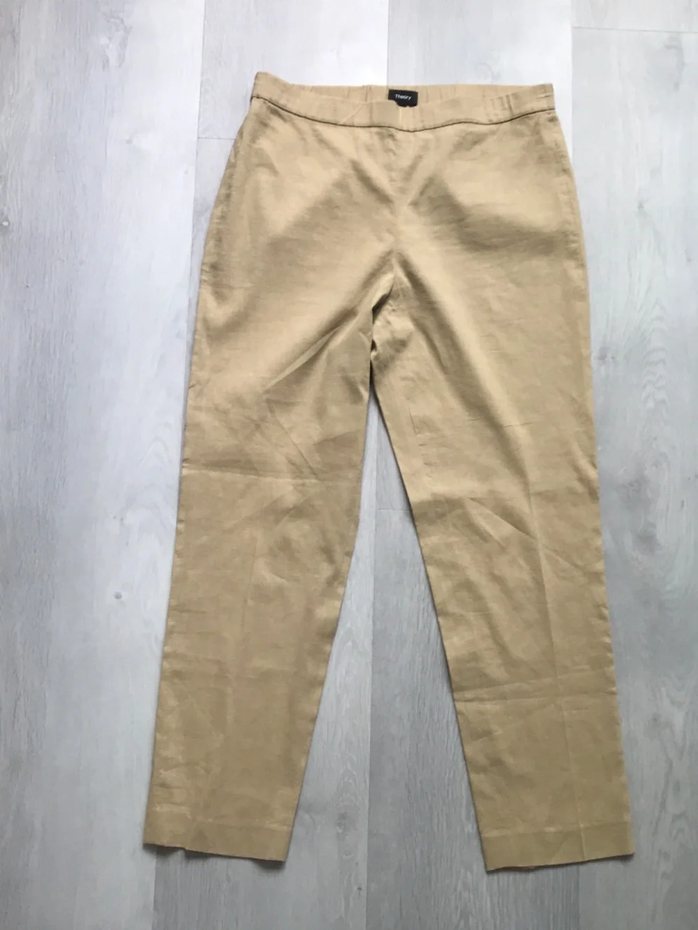 THEORY LINEN PANTS KHAKI STRAIGHT LEG FLAT FRONT PREPPY TWEET WOMENS 8